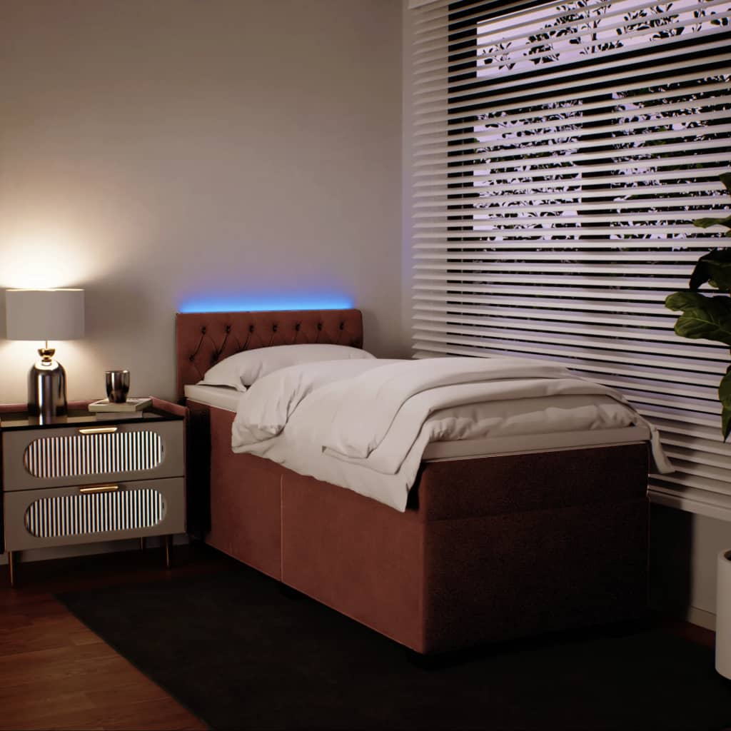 Κρεβάτι Boxspring με Στρώμα Ροζ 90x190 εκ. Βελούδινο - Pakobazaar