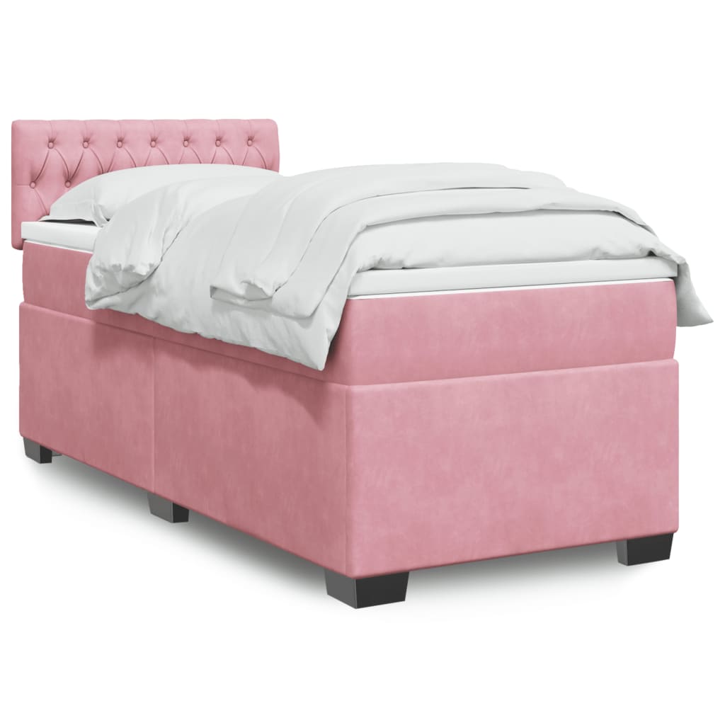 Κρεβάτι Boxspring με Στρώμα Ροζ 90x190 εκ. Βελούδινο - Pakobazaar