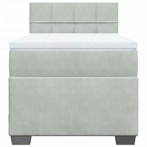 Κρεβάτι Boxspring με Στρώμα Ανοιχτό Γκρι 90x190 εκ. Βελούδινο - Pakobazaar