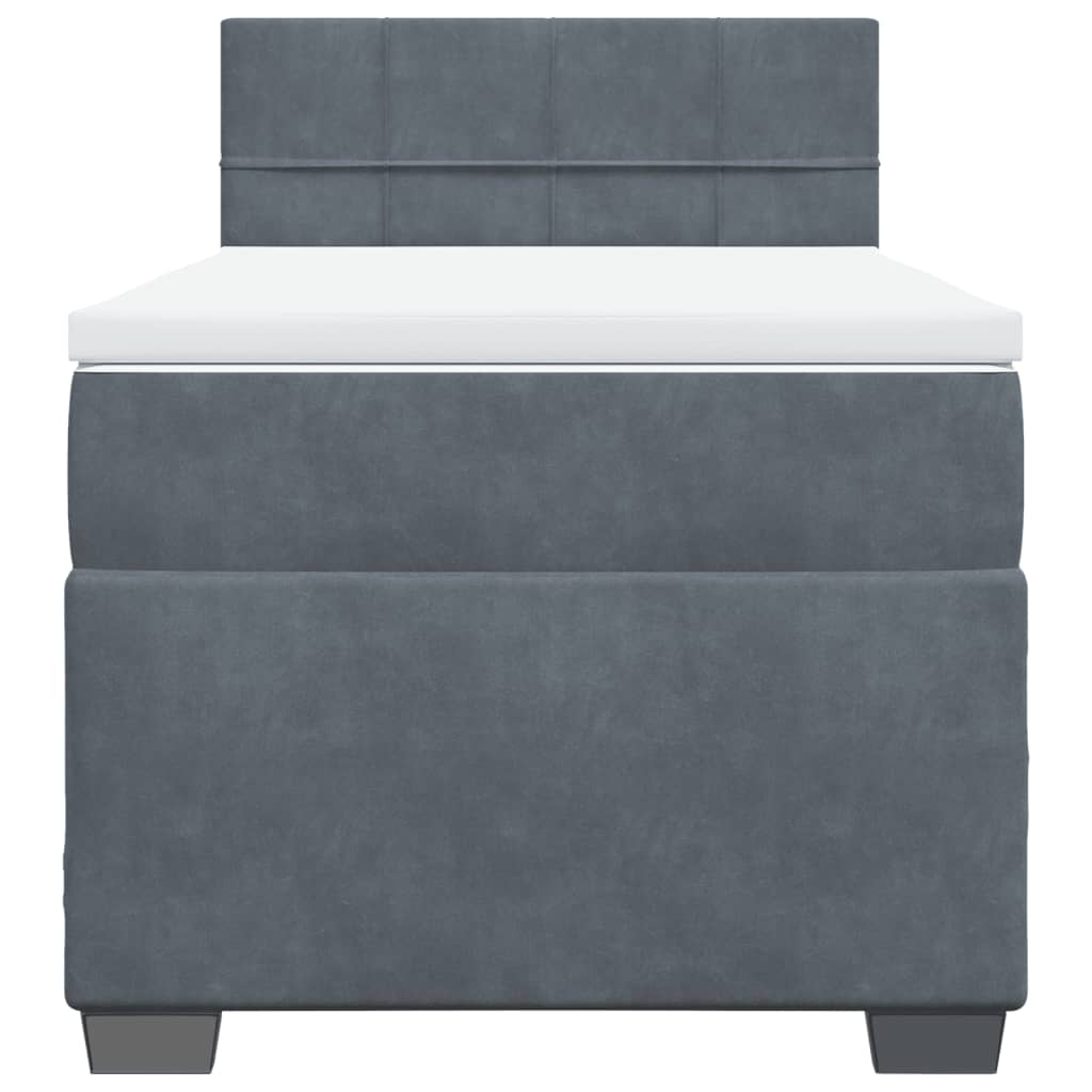 Κρεβάτι Boxspring με Στρώμα Σκούρο Γκρι 90x190 εκ. Βελούδινο - Pakobazaar