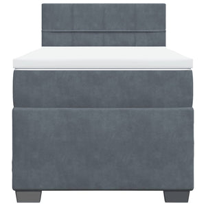Κρεβάτι Boxspring με Στρώμα Σκούρο Γκρι 90x190 εκ. Βελούδινο - Pakobazaar