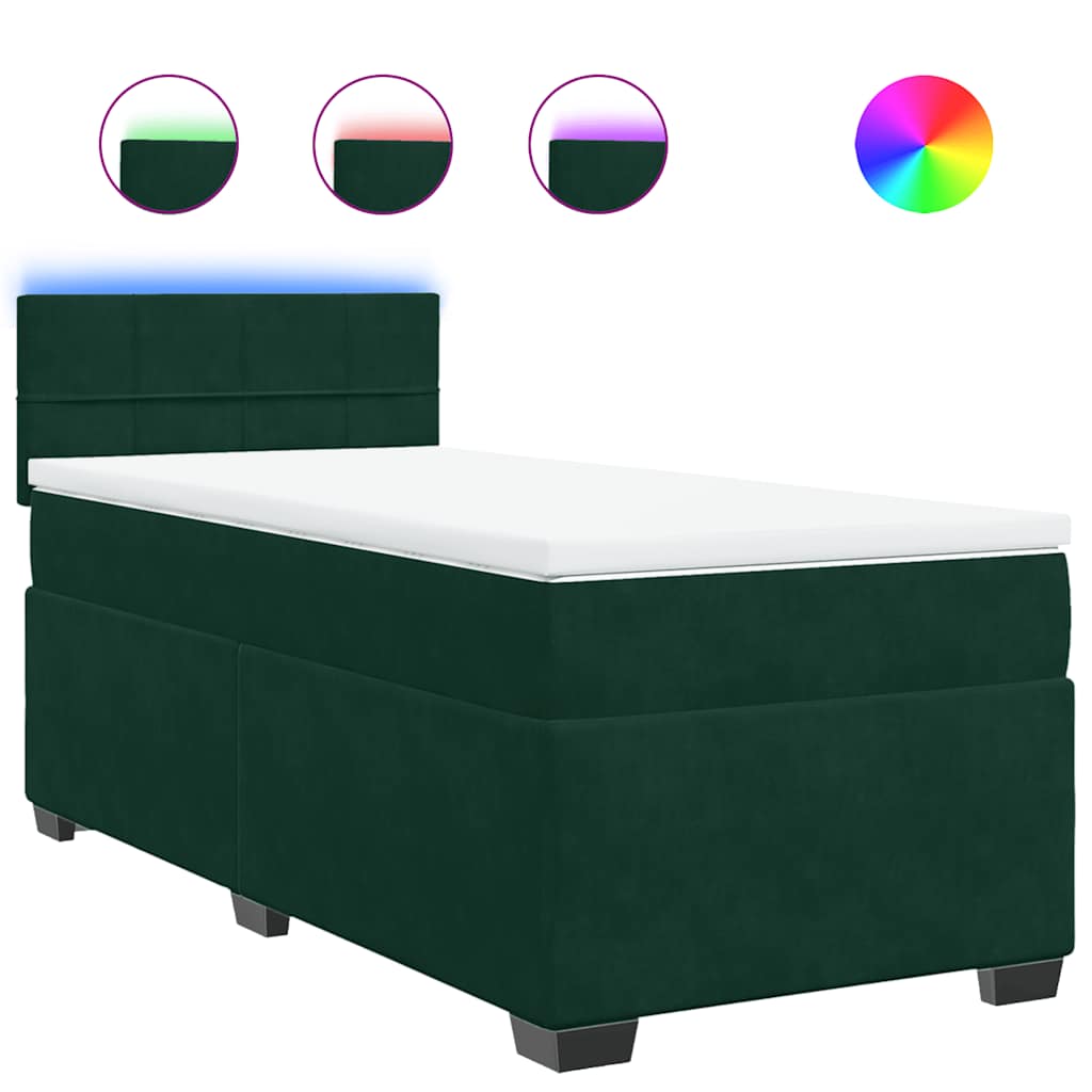 Κρεβάτι Boxspring με Στρώμα Σκούρο Πράσινο 90x190 εκ. Βελούδινο