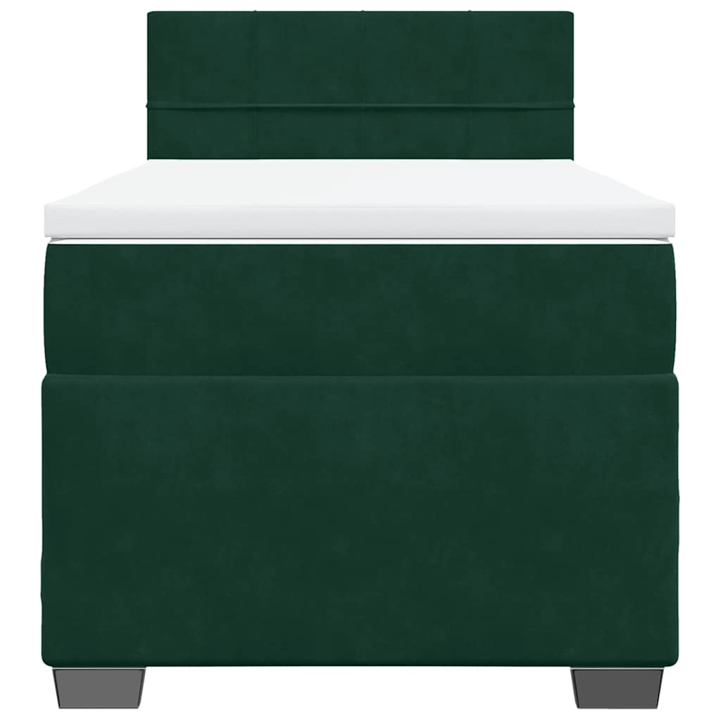 Κρεβάτι Boxspring με Στρώμα Σκούρο Πράσινο 90x190 εκ. Βελούδινο
