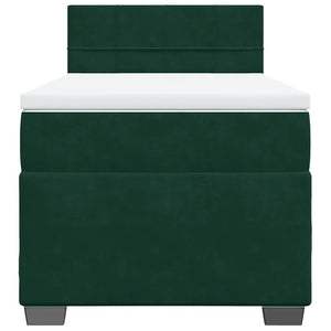 Κρεβάτι Boxspring με Στρώμα Σκούρο Πράσινο 90x190 εκ. Βελούδινο