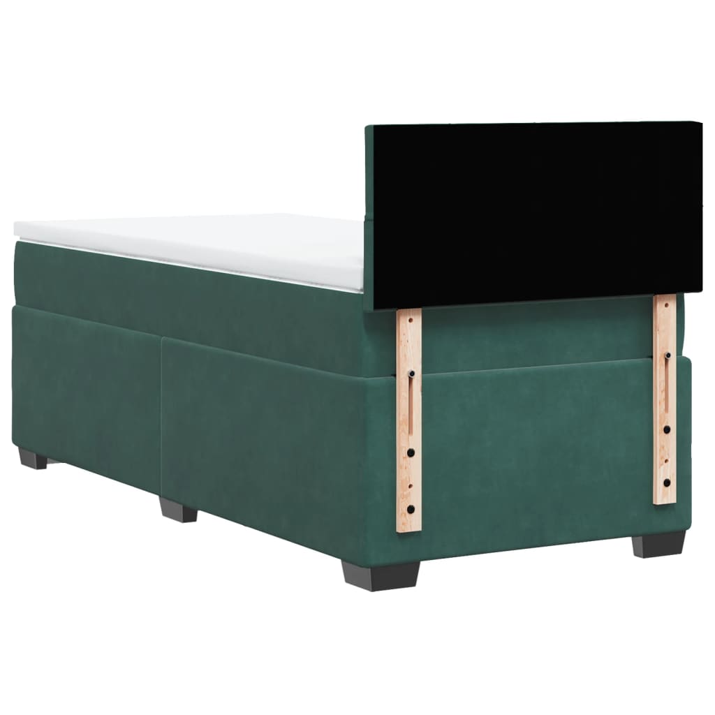 Κρεβάτι Boxspring με Στρώμα Σκούρο Πράσινο 90x190 εκ. Βελούδινο
