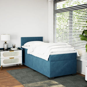 Κρεβάτι Boxspring με Στρώμα Μπλε 90x190 εκ. Βελούδινο