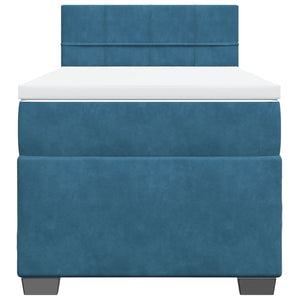 Κρεβάτι Boxspring με Στρώμα Μπλε 90x190 εκ. Βελούδινο