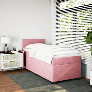 Κρεβάτι Boxspring με Στρώμα Ροζ 90x190 εκ. Βελούδινο - Pakobazaar