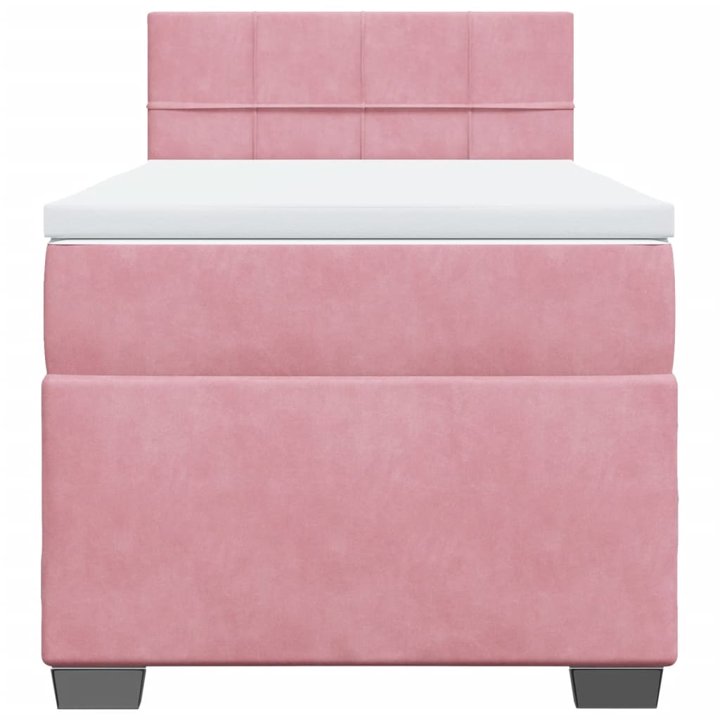 Κρεβάτι Boxspring με Στρώμα Ροζ 90x190 εκ. Βελούδινο - Pakobazaar