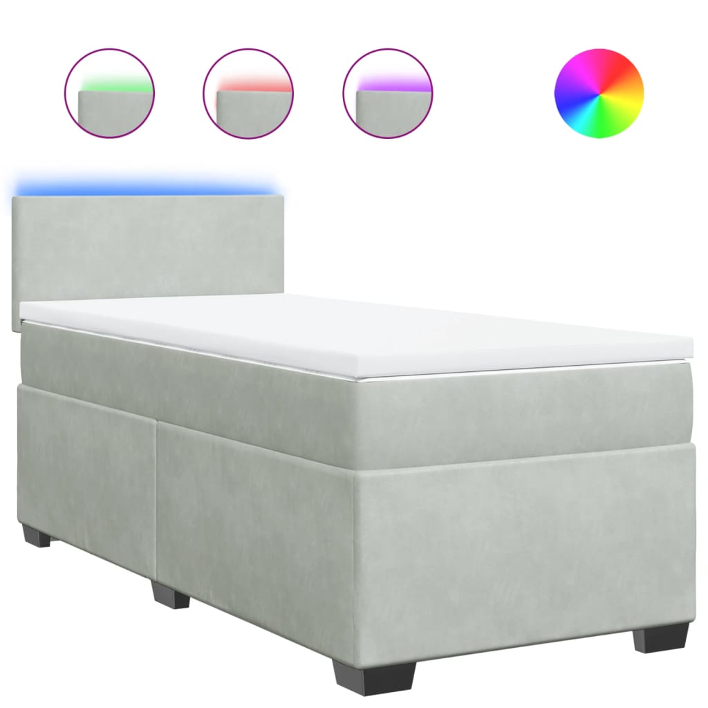 Κρεβάτι Boxspring με Στρώμα Ανοιχτό Γκρι 90x200 εκ. Βελούδινο - Pakobazaar
