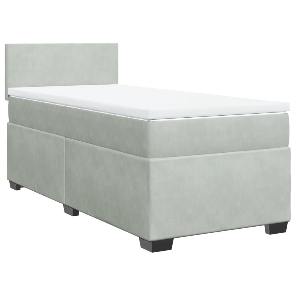 Κρεβάτι Boxspring με Στρώμα Ανοιχτό Γκρι 90x200 εκ. Βελούδινο - Pakobazaar