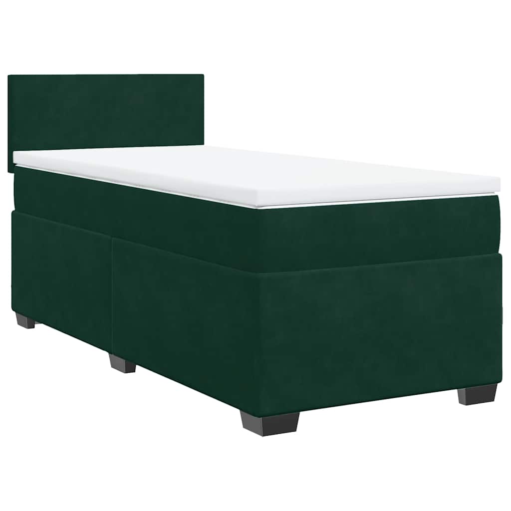 Κρεβάτι Boxspring με Στρώμα Σκούρο Πράσινο 90x200 εκ. Βελούδινο - Pakobazaar