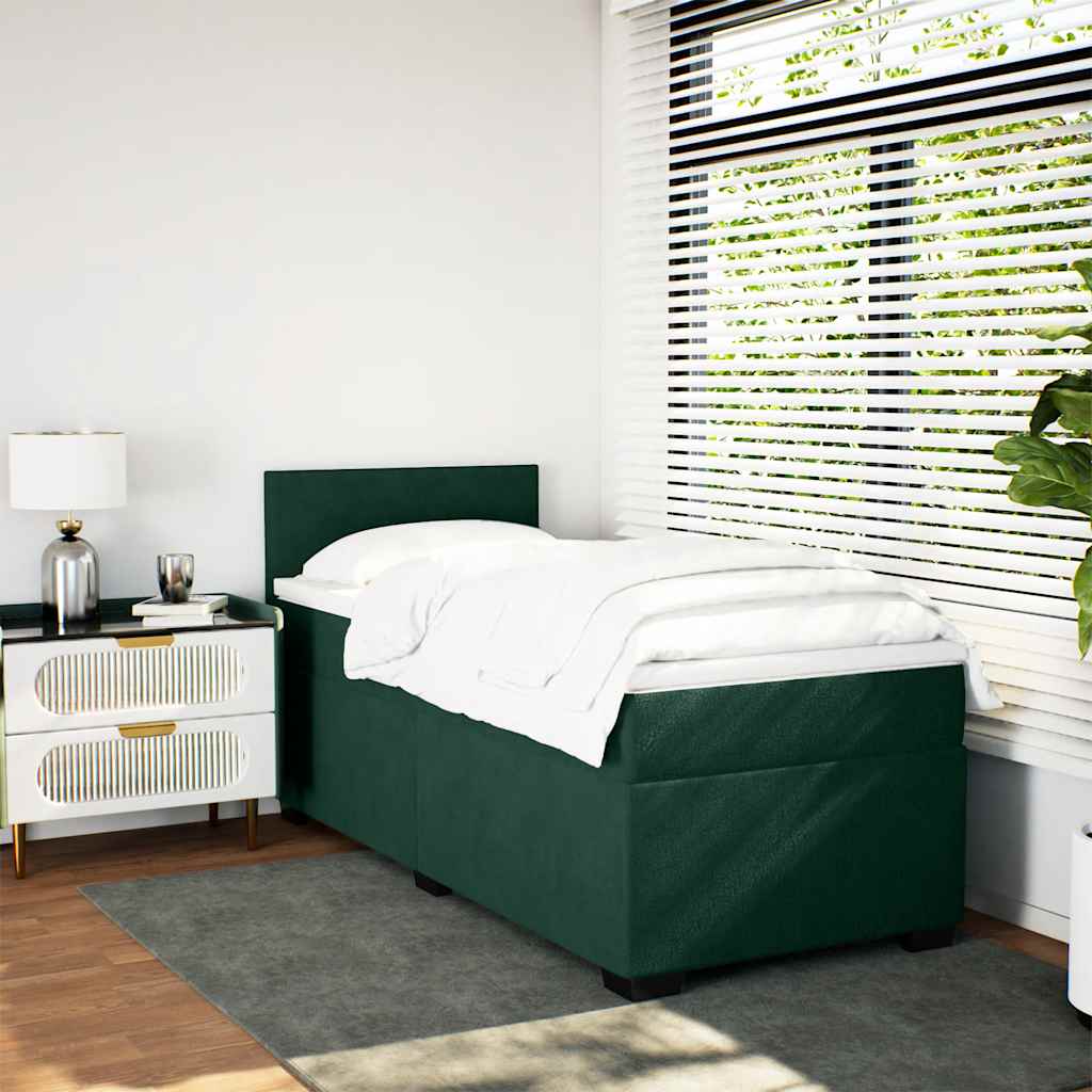 Κρεβάτι Boxspring με Στρώμα Σκούρο Πράσινο 90x200 εκ. Βελούδινο - Pakobazaar