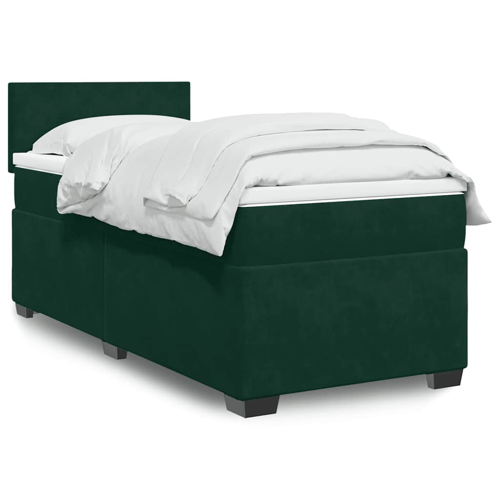 Κρεβάτι Boxspring με Στρώμα Σκούρο Πράσινο 90x200 εκ. Βελούδινο - Pakobazaar