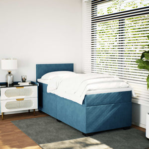 Κρεβάτι Boxspring με Στρώμα Μπλε 90x200 εκ. Βελούδινο