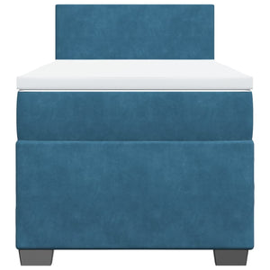 Κρεβάτι Boxspring με Στρώμα Μπλε 90x200 εκ. Βελούδινο