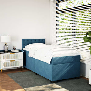 Κρεβάτι Boxspring με Στρώμα Μπλε 90x200 εκ. Βελούδινο - Pakobazaar