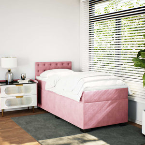 Κρεβάτι Boxspring με Στρώμα Ροζ 90x200 εκ. Βελούδινο