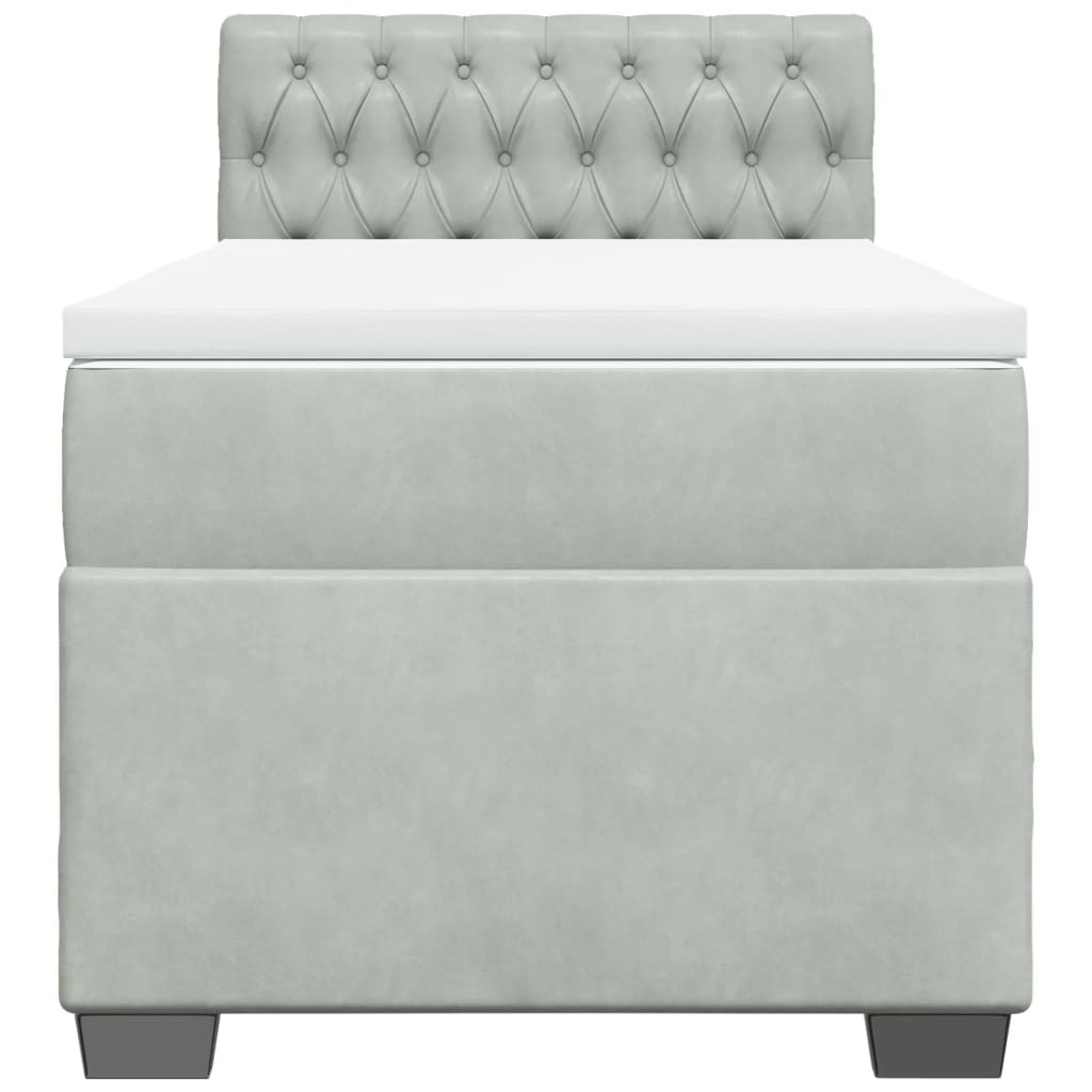 Κρεβάτι Boxspring με Στρώμα Ανοιχτό Γκρι 90x200 εκ. Βελούδινο - Pakobazaar