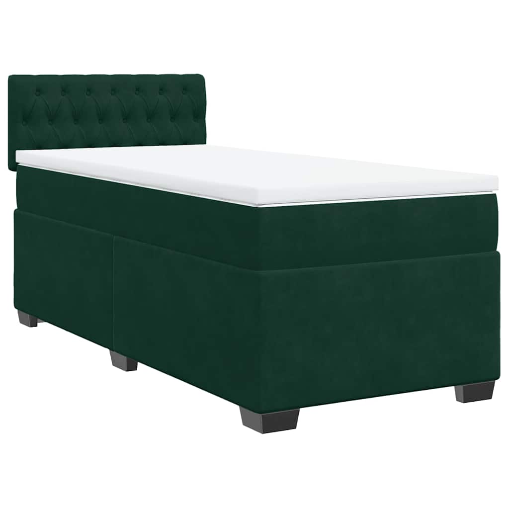 Κρεβάτι Boxspring με Στρώμα Σκούρο Πράσινο 90x200 εκ. Βελούδινο - Pakobazaar