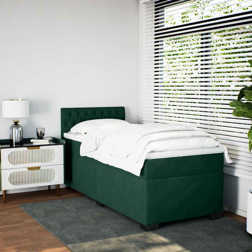 Κρεβάτι Boxspring με Στρώμα Σκούρο Πράσινο 90x200 εκ. Βελούδινο - Pakobazaar