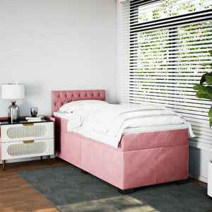 Κρεβάτι Boxspring με Στρώμα Ροζ 90x200 εκ. Βελούδινο