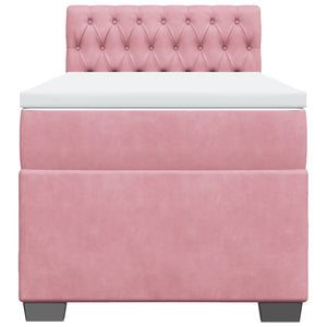 Κρεβάτι Boxspring με Στρώμα Ροζ 90x200 εκ. Βελούδινο