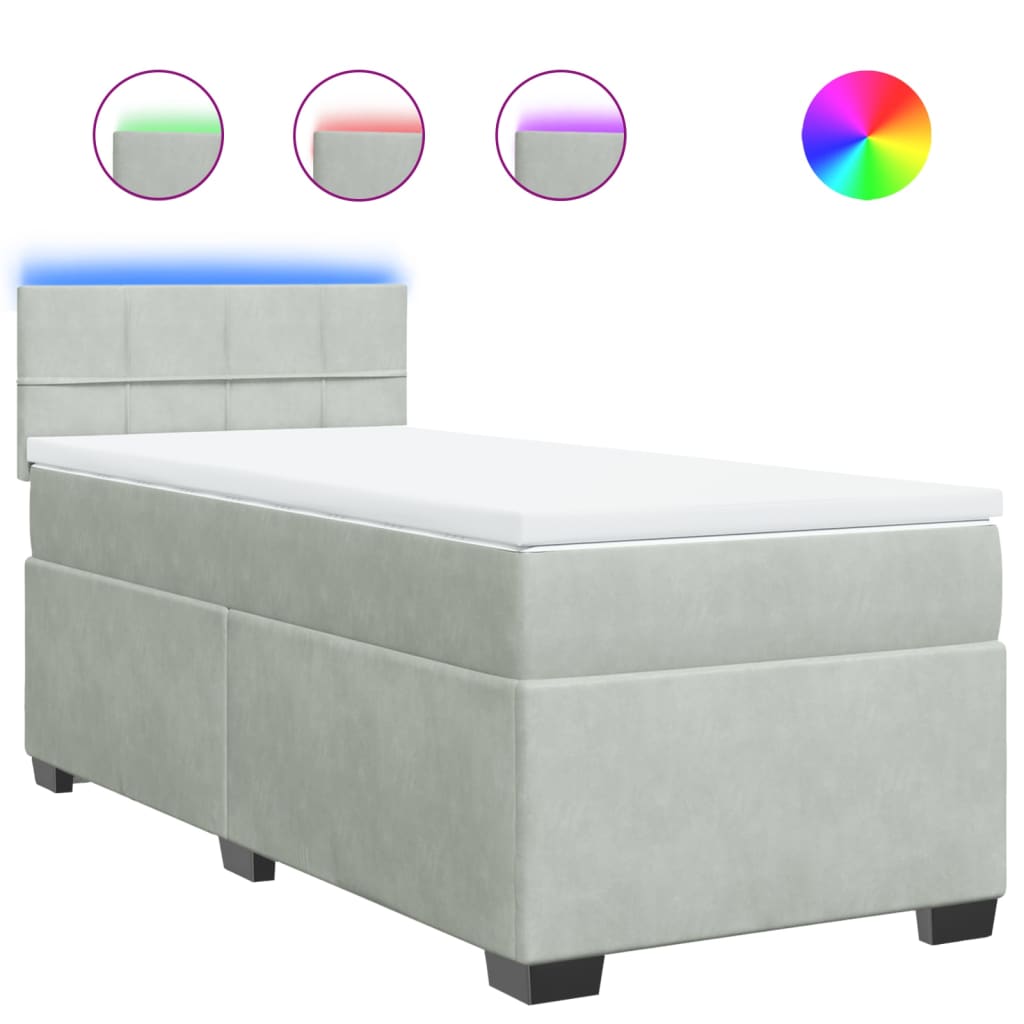 Κρεβάτι Boxspring με Στρώμα Ανοιχτό Γκρι 90x200 εκ. Βελούδινο - Pakobazaar