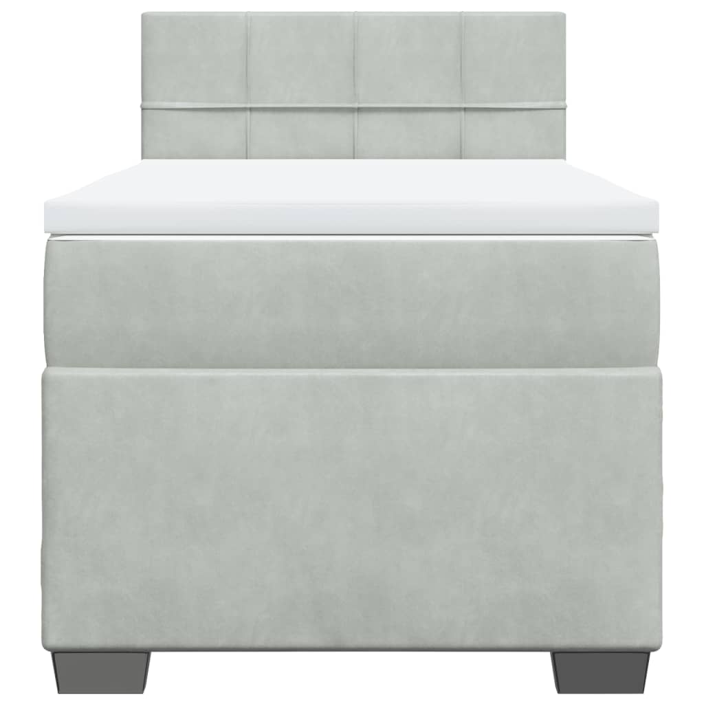 Κρεβάτι Boxspring με Στρώμα Ανοιχτό Γκρι 90x200 εκ. Βελούδινο - Pakobazaar