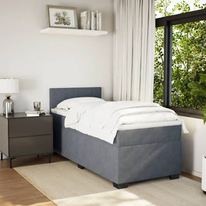 Κρεβάτι Boxspring με Στρώμα Σκούρο Γκρι 90x200 εκ. Βελούδινο - Pakobazaar