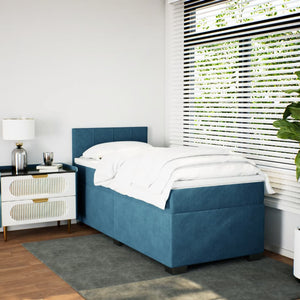 Κρεβάτι Boxspring με Στρώμα Μπλε 90x200 εκ. Βελούδινο