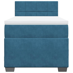 Κρεβάτι Boxspring με Στρώμα Μπλε 90x200 εκ. Βελούδινο
