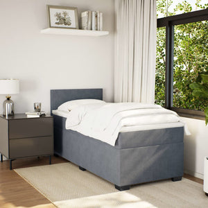 Κρεβάτι Boxspring με Στρώμα Σκούρο Γκρι 100x200 εκ. Βελούδινο - Pakobazaar
