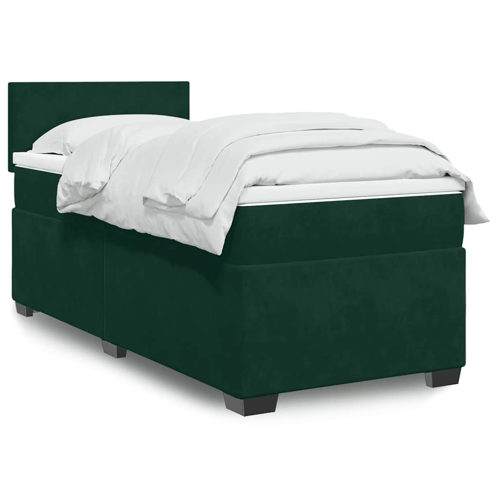 Κρεβάτι Boxspring με Στρώμα Σκούρο Πράσινο 100x200εκ. Βελούδινο