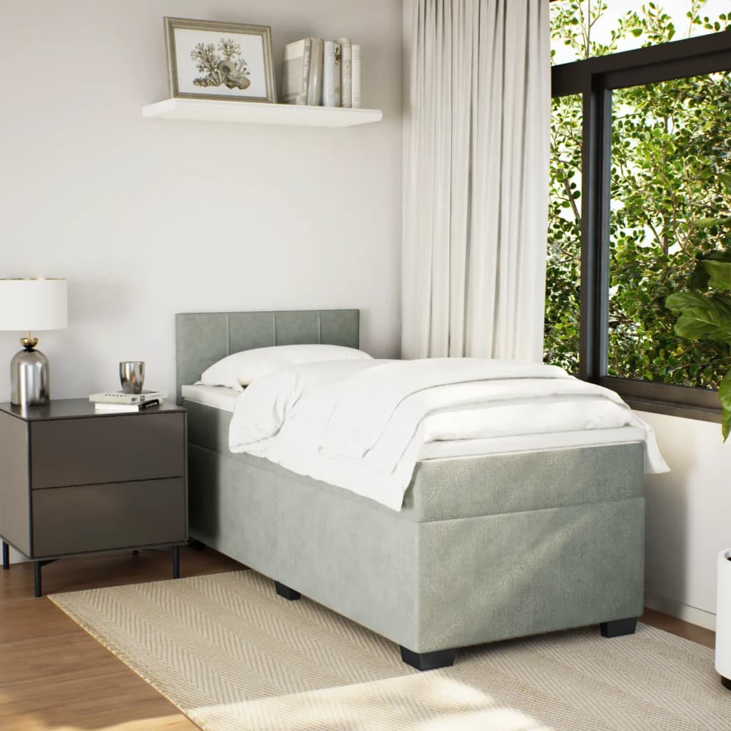 Κρεβάτι Boxspring με Στρώμα Ανοιχτό Γκρι 100x200 εκ. Βελούδινο - Pakobazaar