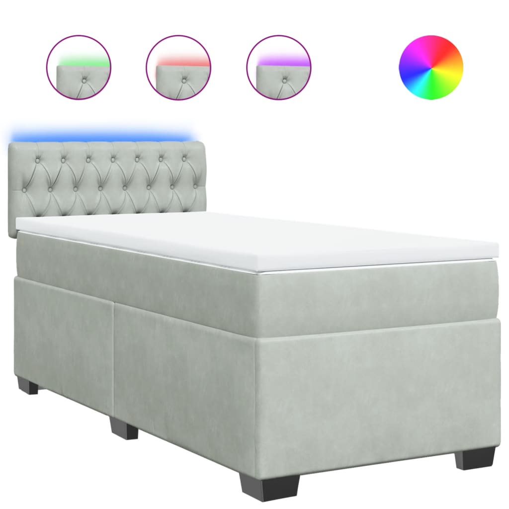 Κρεβάτι Boxspring με Στρώμα Ανοιχτό Γκρι 100x200 εκ. Βελούδινο - Pakobazaar