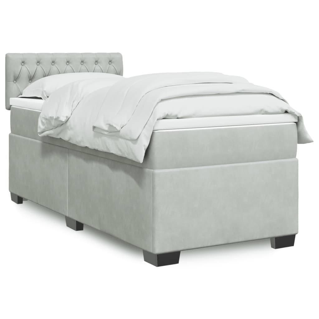 Κρεβάτι Boxspring με Στρώμα Ανοιχτό Γκρι 100x200 εκ. Βελούδινο - Pakobazaar