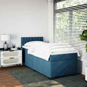 Κρεβάτι Boxspring με Στρώμα Μπλε 100x200 εκ. Βελούδινο