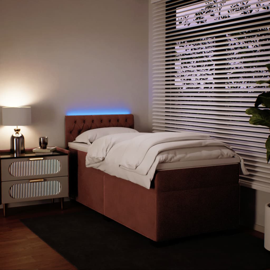 Κρεβάτι Boxspring με Στρώμα Ροζ 100x200 εκ. Βελούδινο - Pakobazaar