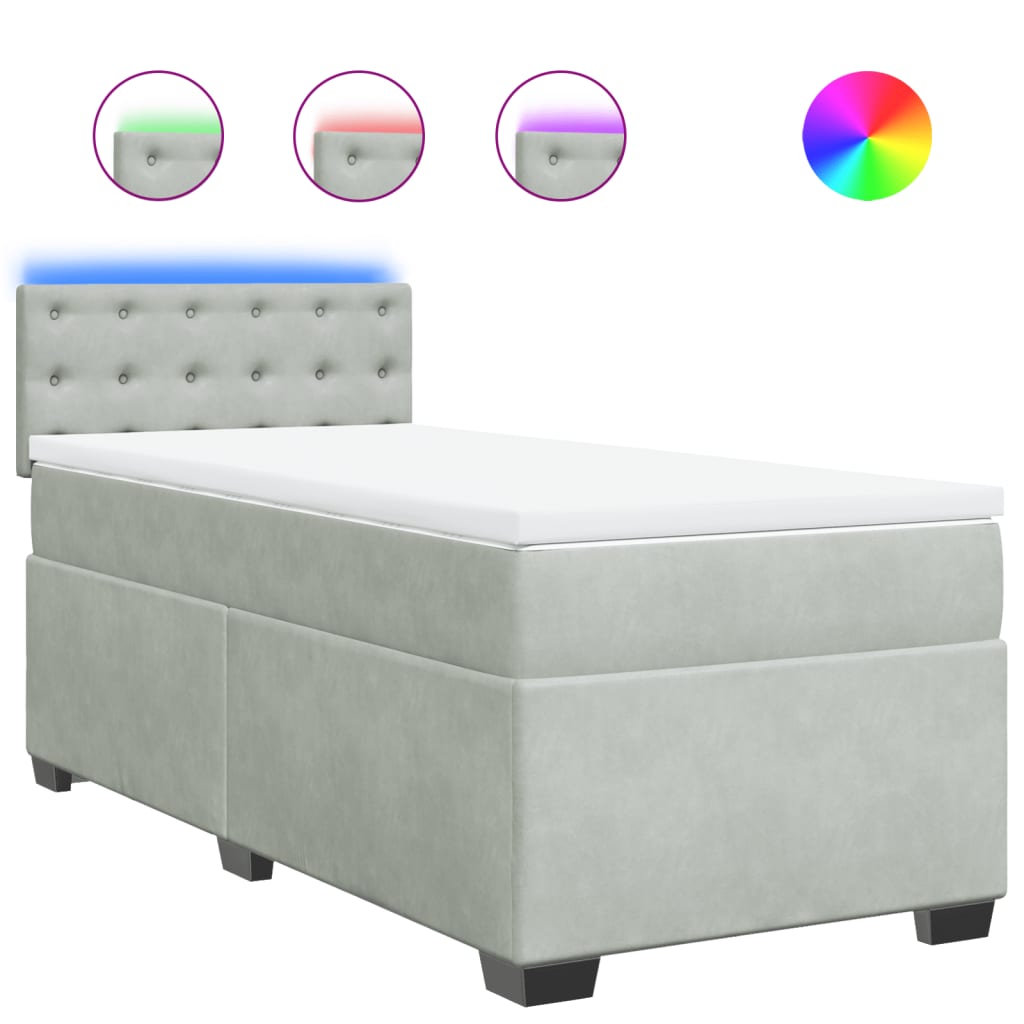 Κρεβάτι Boxspring με Στρώμα Ανοιχτό Γκρι 100x200 εκ. Βελούδινο - Pakobazaar