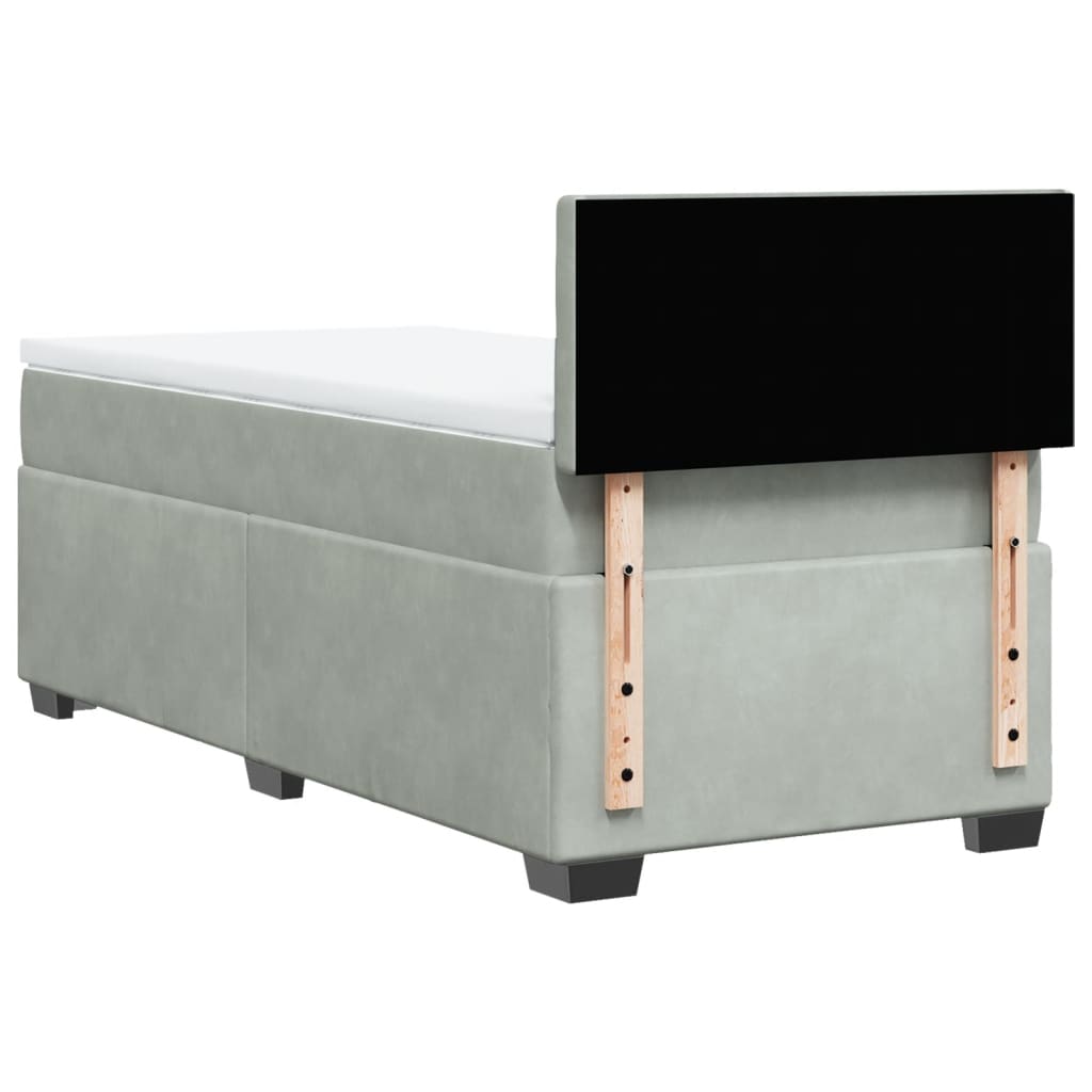 Κρεβάτι Boxspring με Στρώμα Ανοιχτό Γκρι 100x200 εκ. Βελούδινο - Pakobazaar