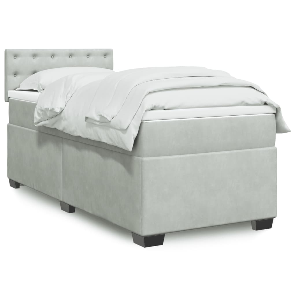 Κρεβάτι Boxspring με Στρώμα Ανοιχτό Γκρι 100x200 εκ. Βελούδινο - Pakobazaar