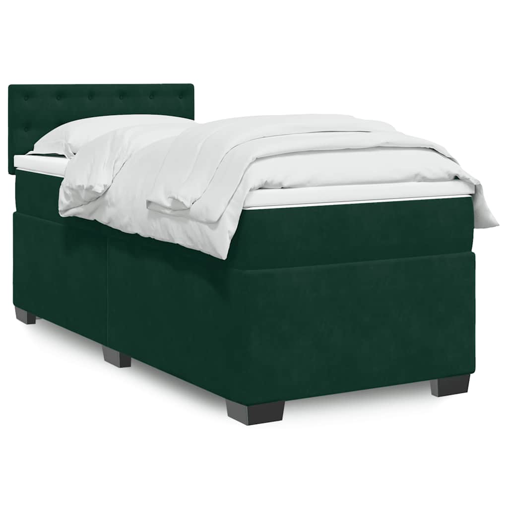 Κρεβάτι Boxspring με Στρώμα Σκούρο Πράσινο 100x200εκ. Βελούδινο