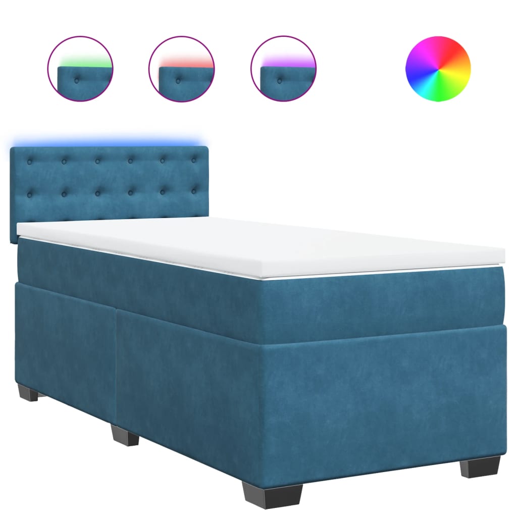 Κρεβάτι Boxspring με Στρώμα Μπλε 100x200 εκ. Βελούδινο