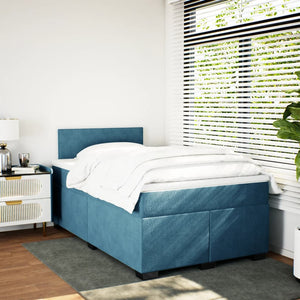 Κρεβάτι Boxspring με Στρώμα Μπλε 120x190 εκ. Βελούδινο - Pakobazaar