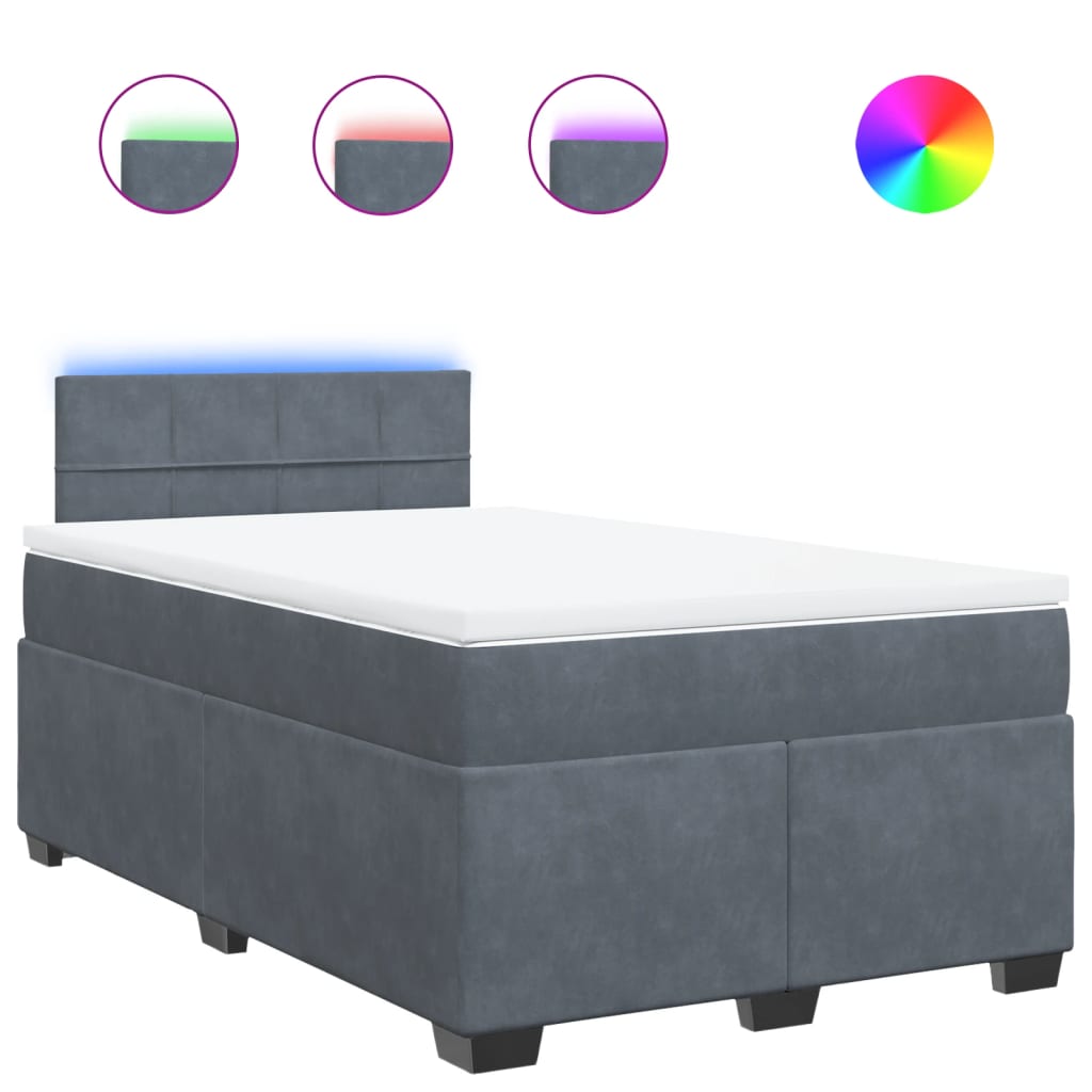 Κρεβάτι Boxspring με Στρώμα Σκούρο Γκρι 120x190 εκ. Βελούδινο - Pakobazaar