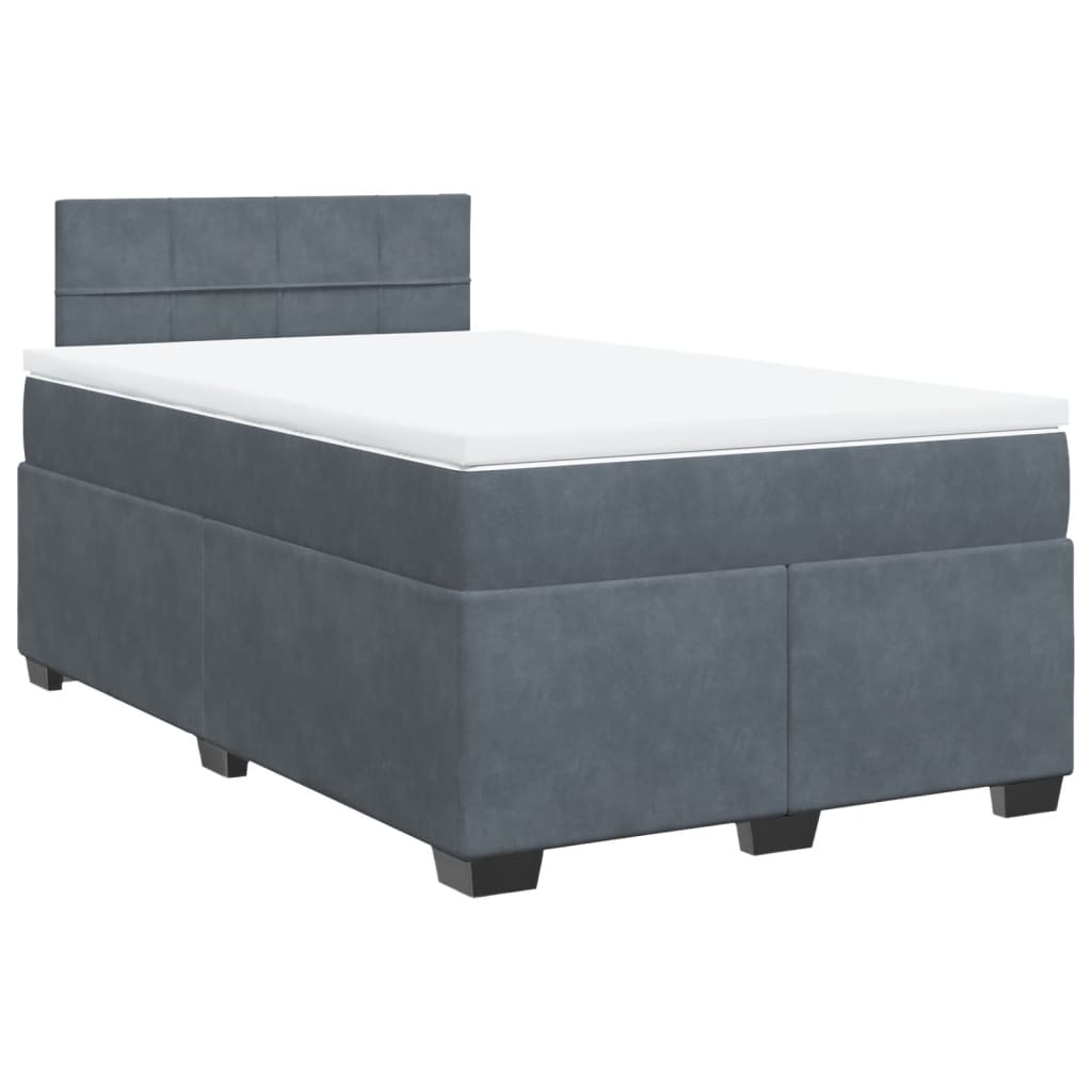 Κρεβάτι Boxspring με Στρώμα Σκούρο Γκρι 120x190 εκ. Βελούδινο - Pakobazaar