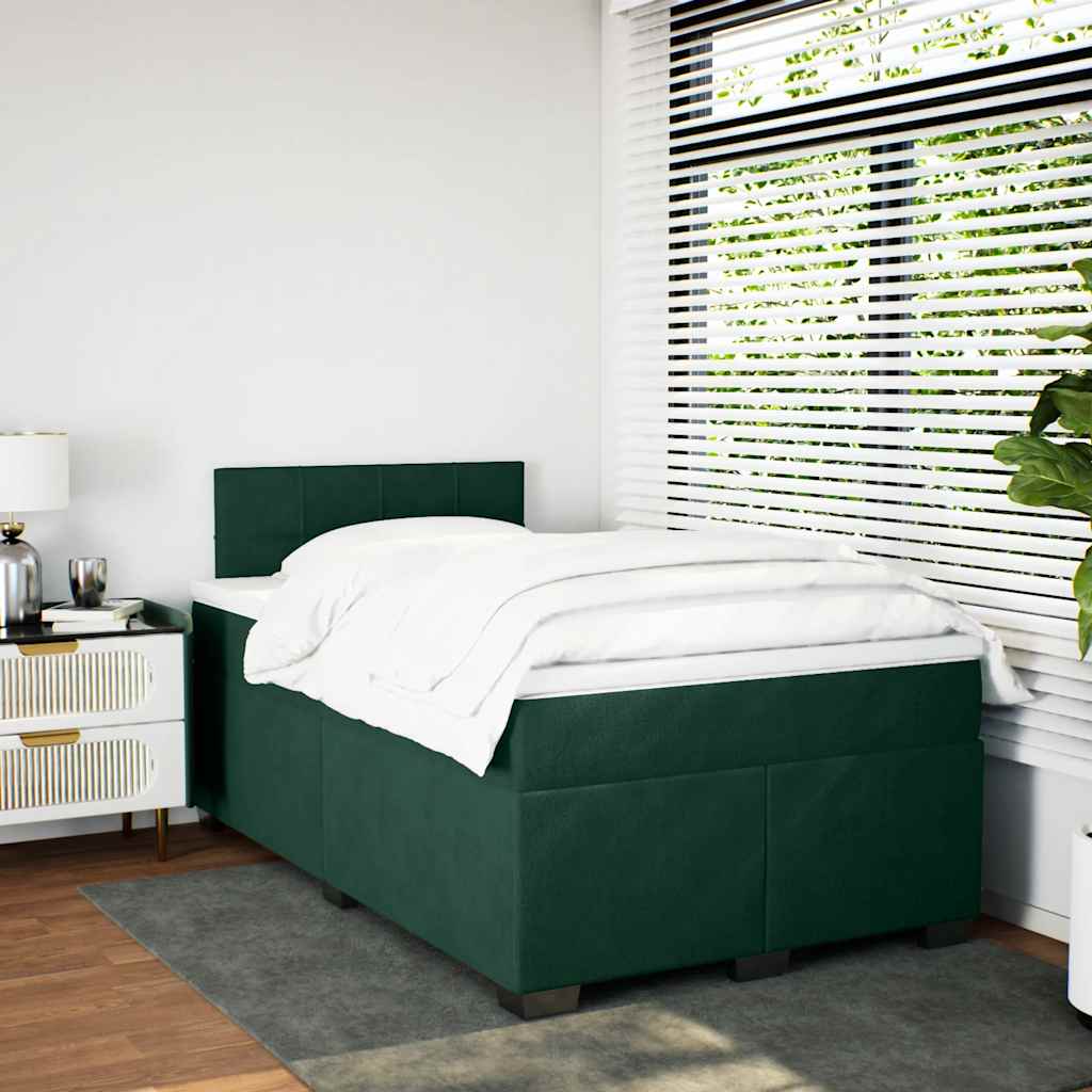 Κρεβάτι Boxspring με Στρώμα Σκούρο Πράσινο 120x190εκ. Βελούδινο - Pakobazaar