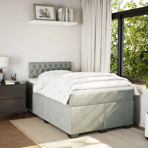 Κρεβάτι Boxspring με Στρώμα Ανοιχτό Γκρι 120x190 εκ. Βελούδινο - Pakobazaar