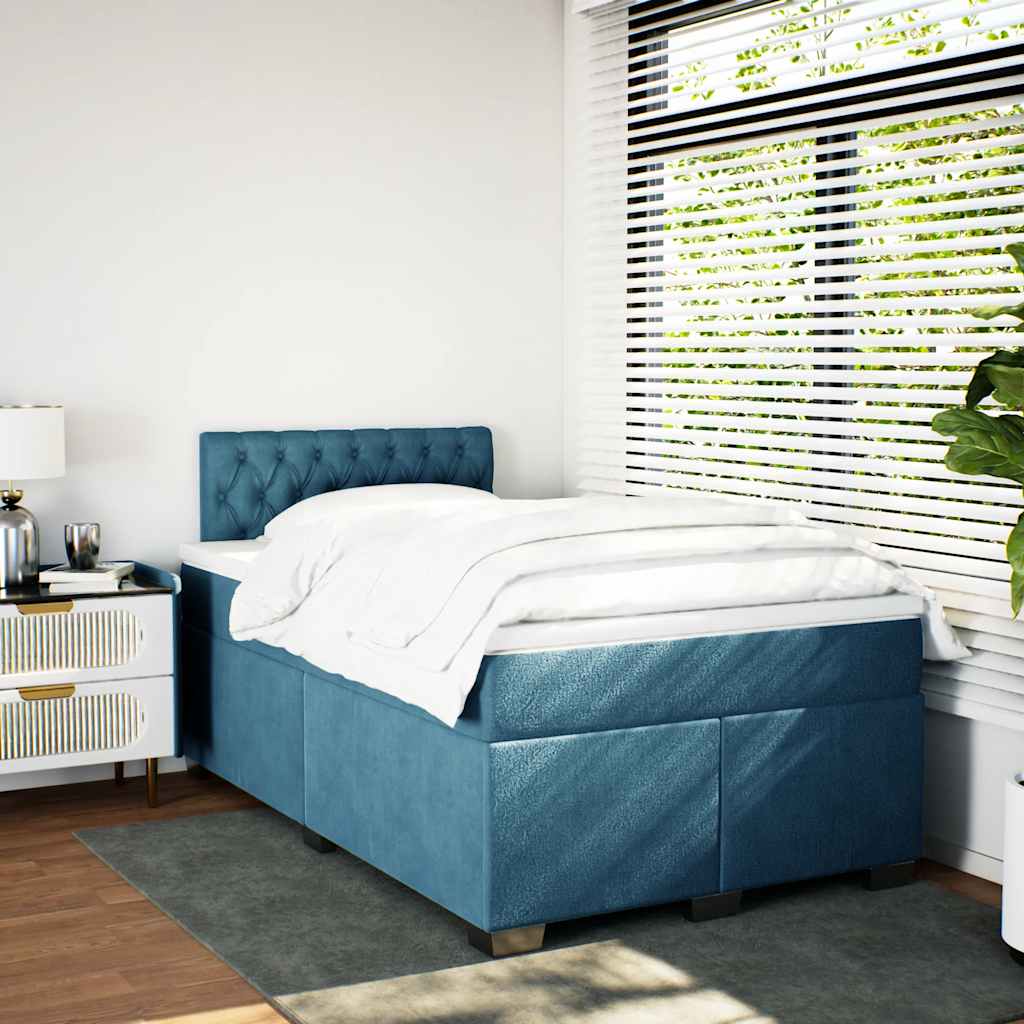 Κρεβάτι Boxspring με Στρώμα Μπλε 120x190 εκ. Βελούδινο